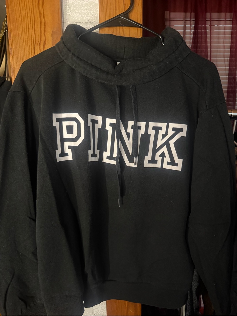 PINK Victoria's Secret Men's Black Crewneck Sweatshirt with White Logo
